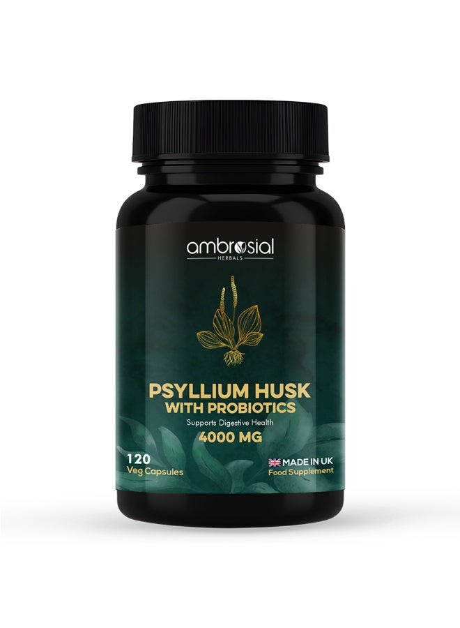 Ambrosial Psyllium Husk Capsules - 4000 MG with Probiotics: Detoxify and Revitalize Your Digestive System with Natural Fiber Support - 120 Vegan Capsules - Image 1